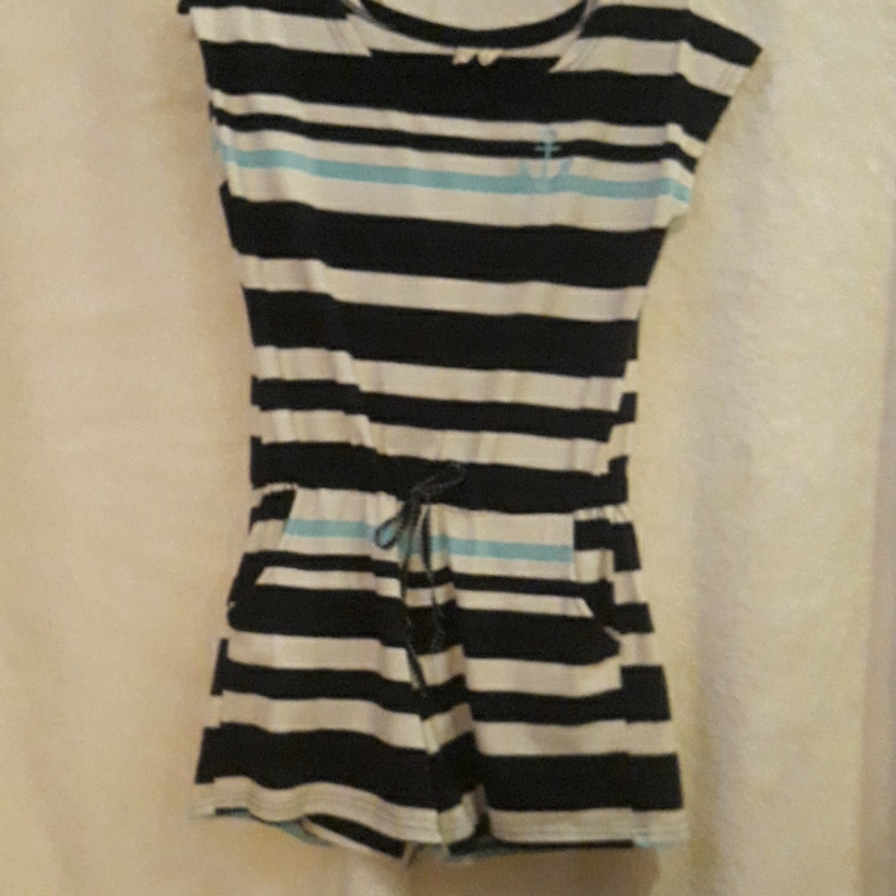 Navy,  white and light blue  jump suit.